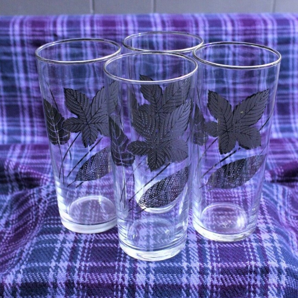 MCM Silver Foil Leaf Highball Glasses Set of Four
